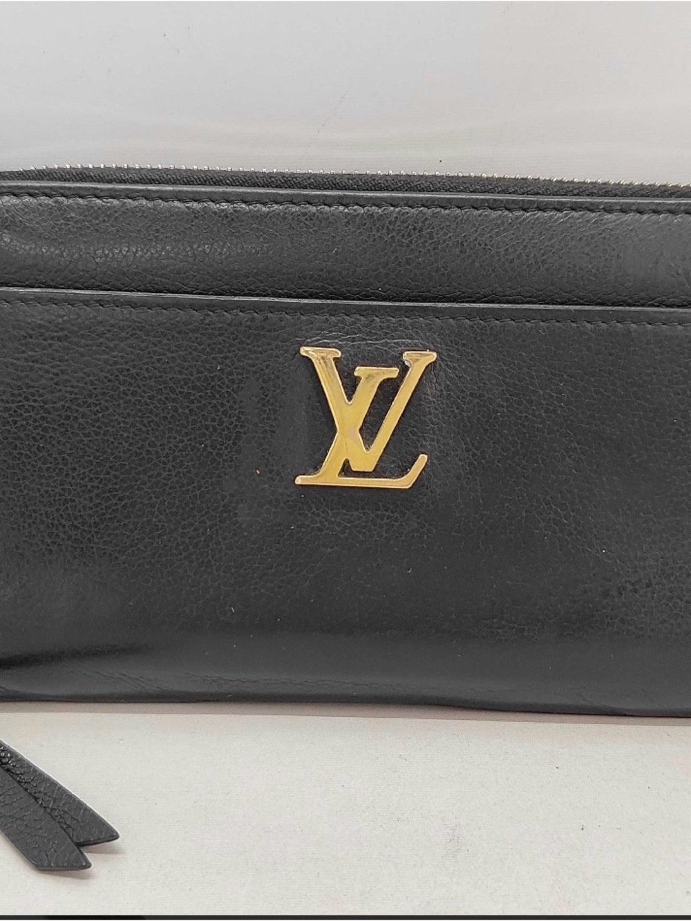 Louis Vuitton Black LockMe Leather Zip Wallet with Card Slots